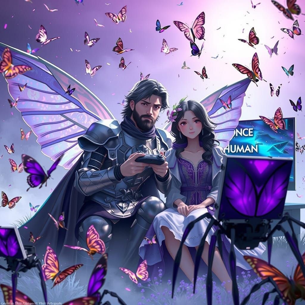 Couple Enjoying Gaming in a Vibrant Anime World