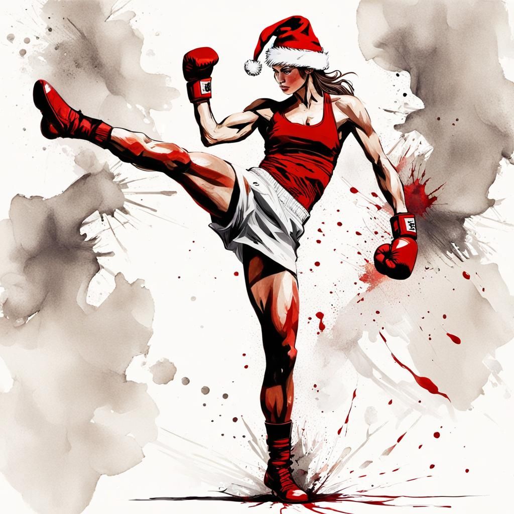 Merry Boxer Christmas, performing a high kick