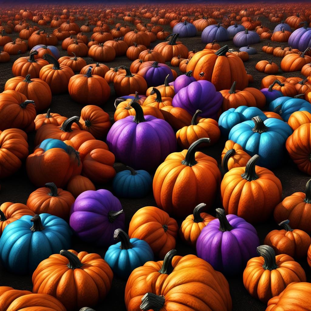Hyperrealistic Halloween Pumpkins in a Mysterious Land
