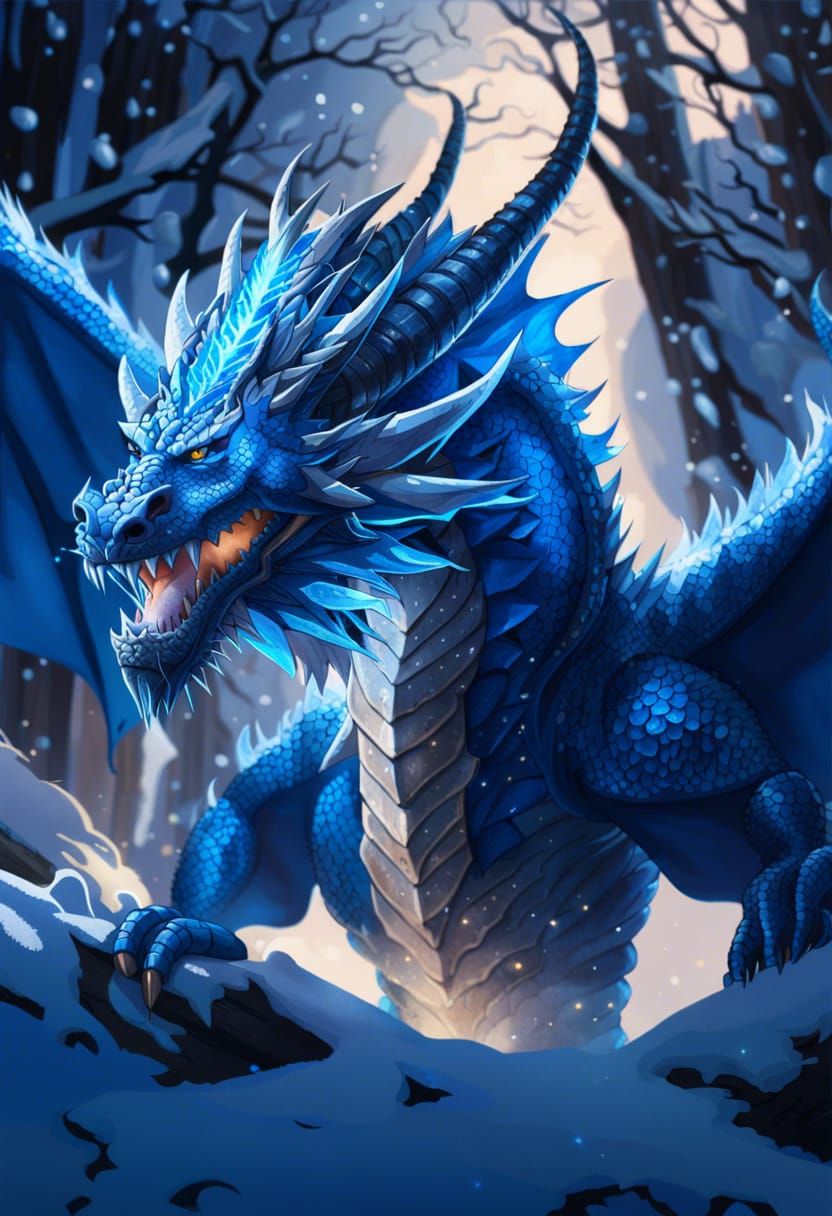 Icy Blue Dragon King in Digital Art Style