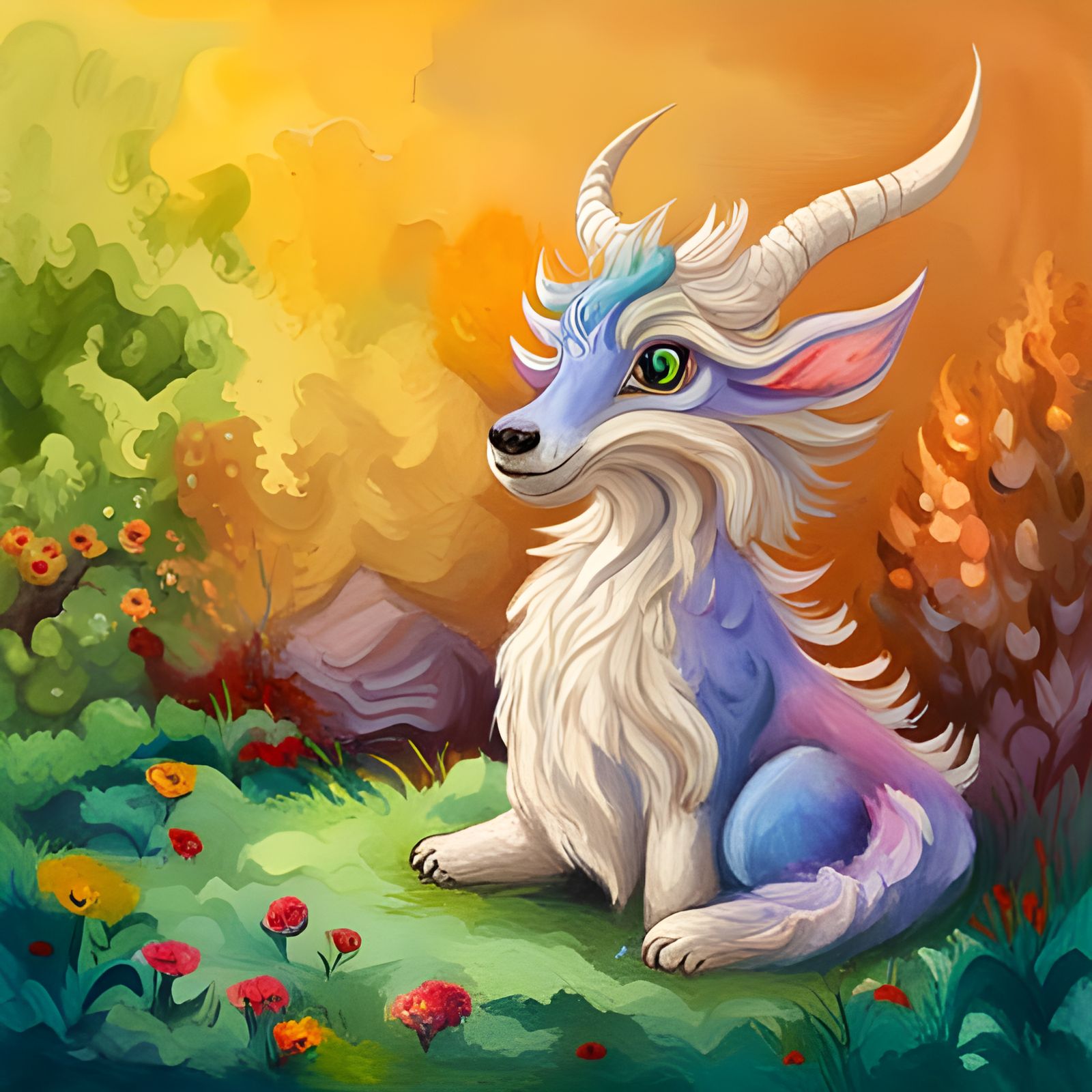 Cute Fluffy Noodle Dragon in Gouache Style