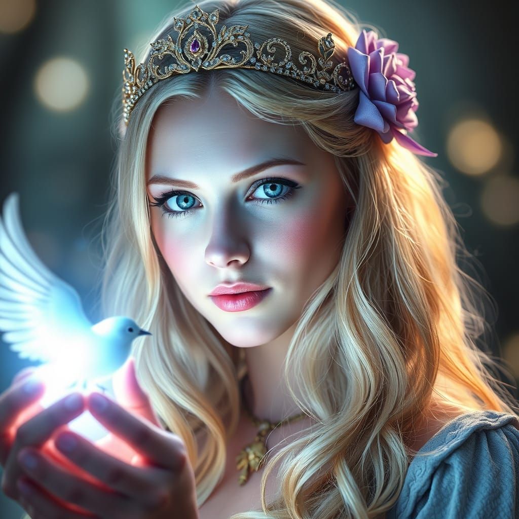 Mystical Light Sorceress with Blazing White Wings and Radian...