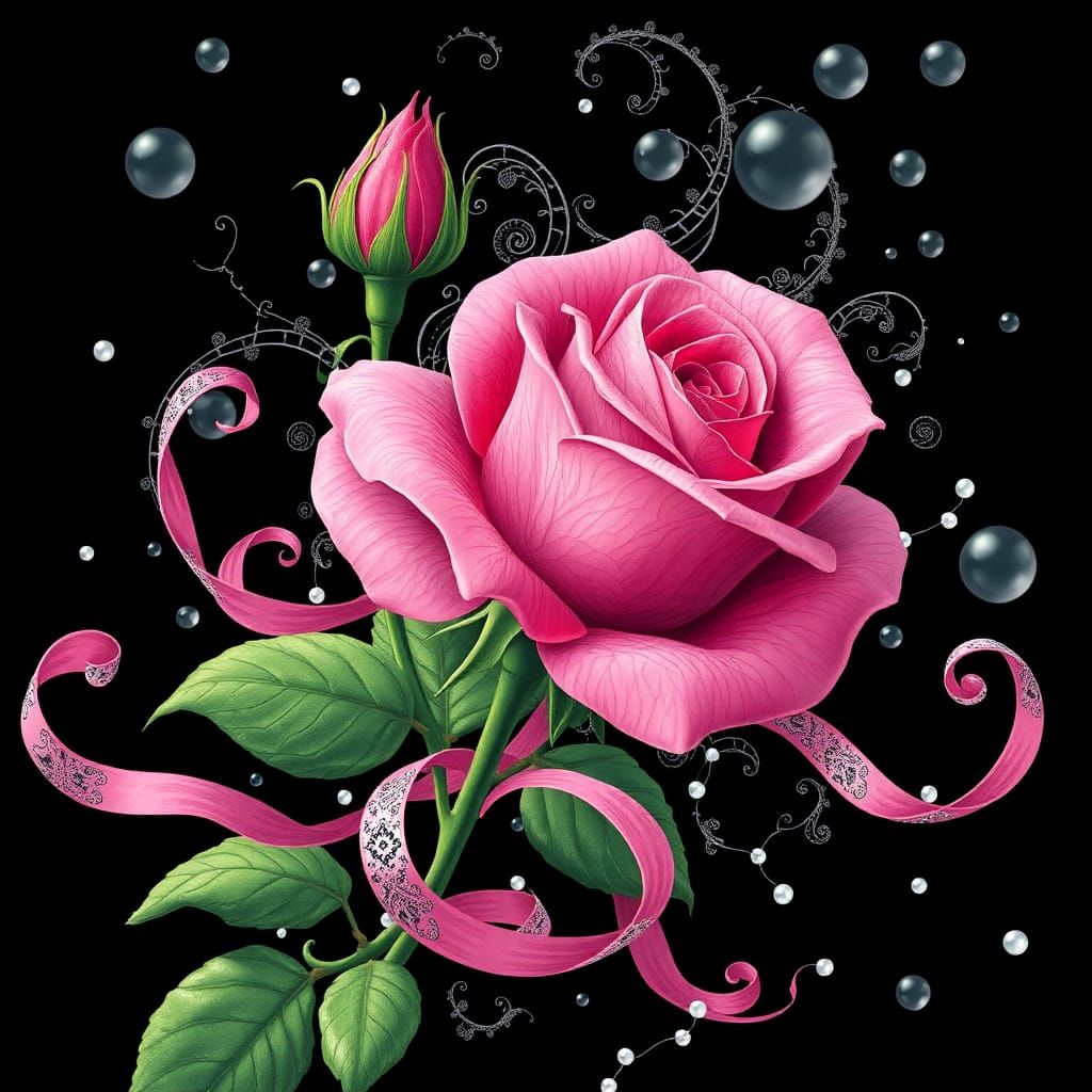 Pink Rose with Lace Zentangle Patterns