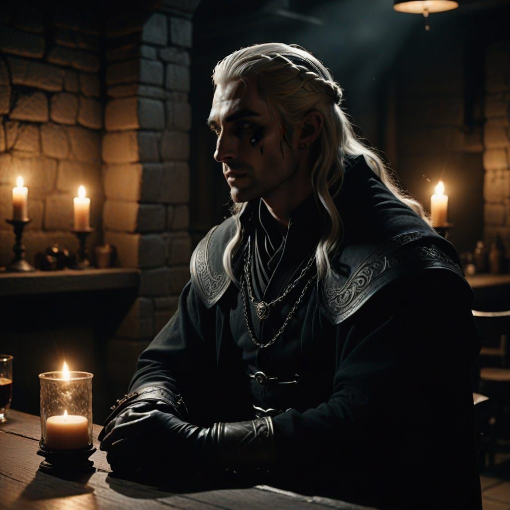 Dark Drow Rogue in a Flickering Tavern