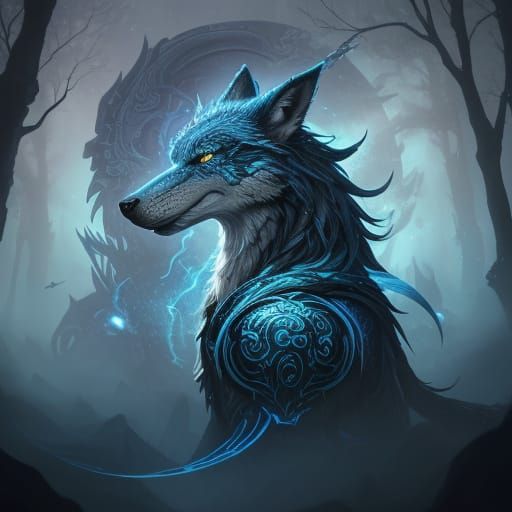 Ethereal Blue Wolf of Ancient Myth