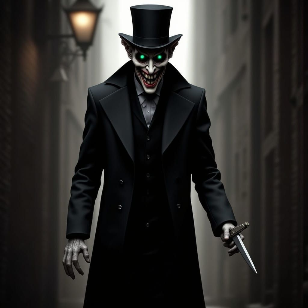 Dark Victorian Figure in Foggy Alleyway