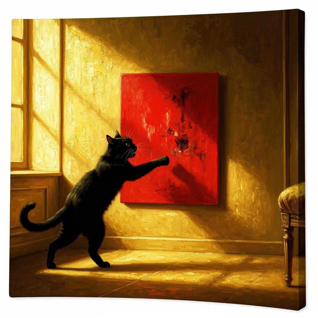 Black Cat Attacks Red Abstract Art