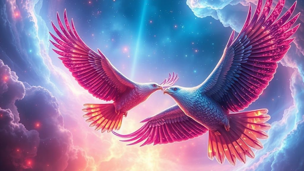 Giant Crystalline Eagles in Cosmic Watercolor Sky