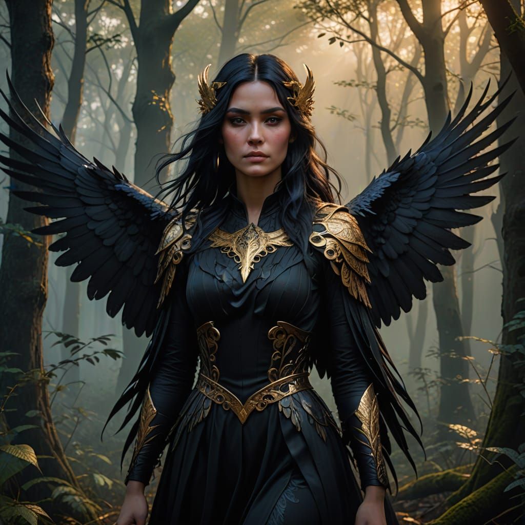 Ethereal Dark Fantasy Portrait with Raven's Wings