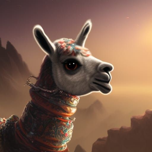 Llama with Coffee Cup: Detailed Fantasy Art