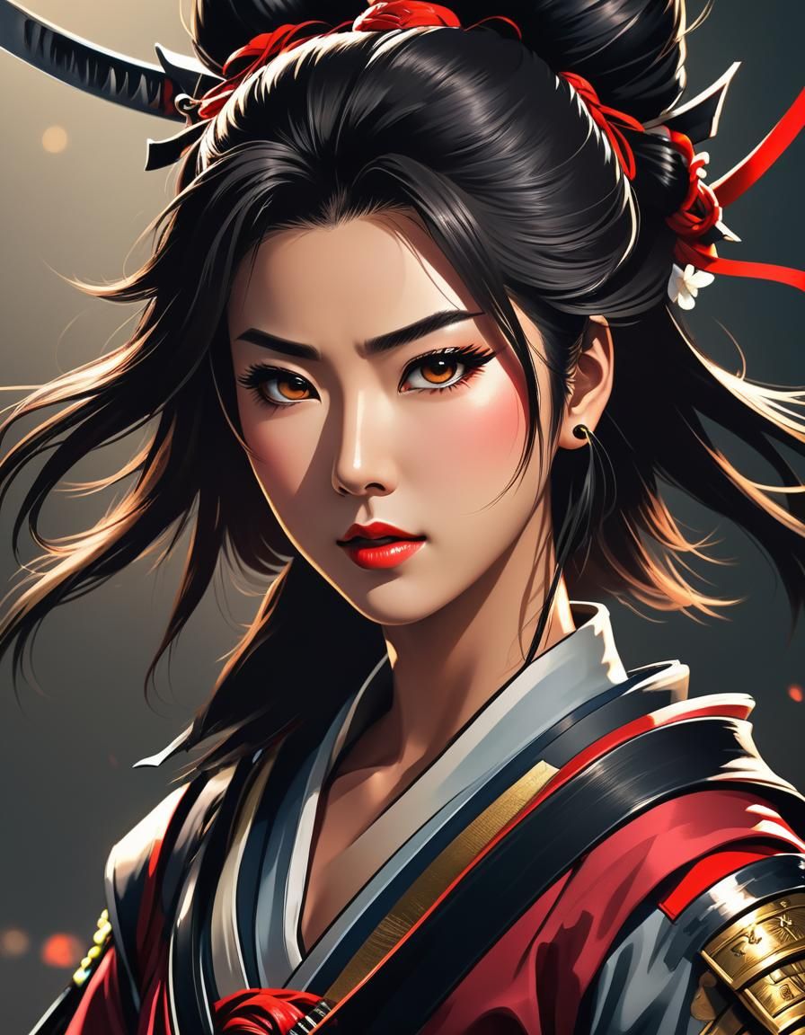 Beautiful Female Samurai in Anime Style