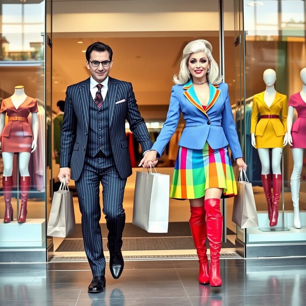 Diverse Friends Exit Boutique in Colorful Harmony