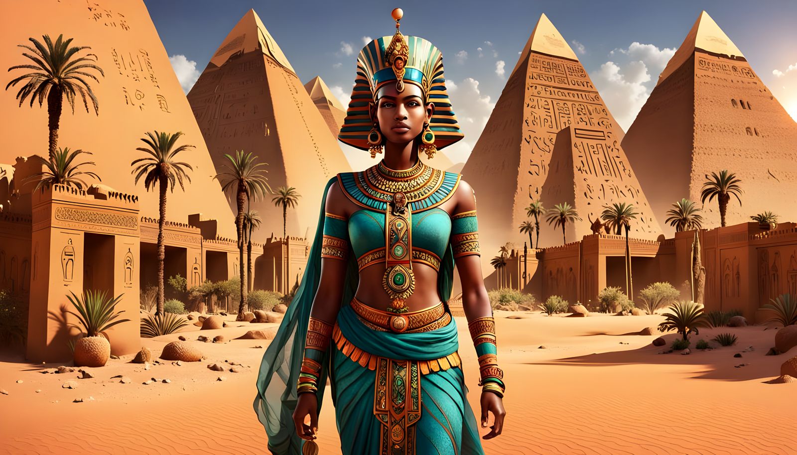 Egyptian Goddess in Ancient Desert Oasis