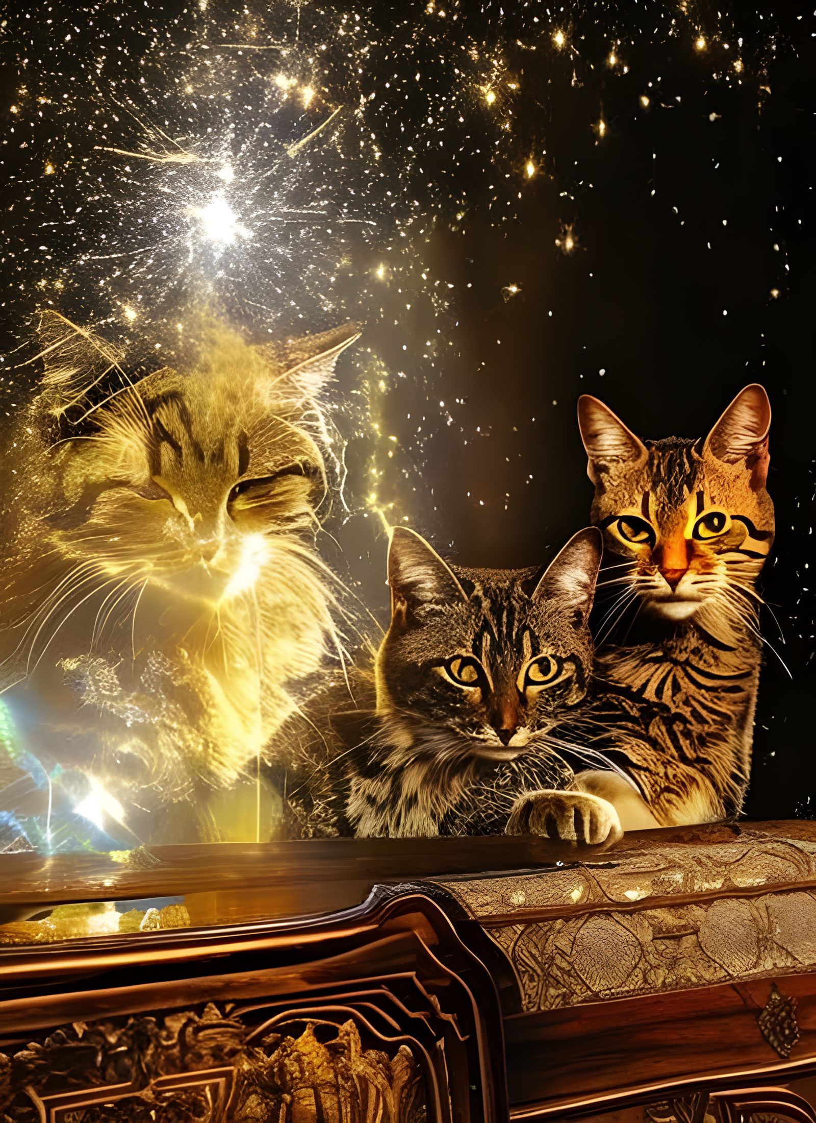 Cats on Antique Furniture in Dreamlike Abstract Style