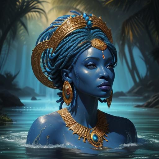 Yemaya Bathing: Hyperrealistic Splash Art Portrait