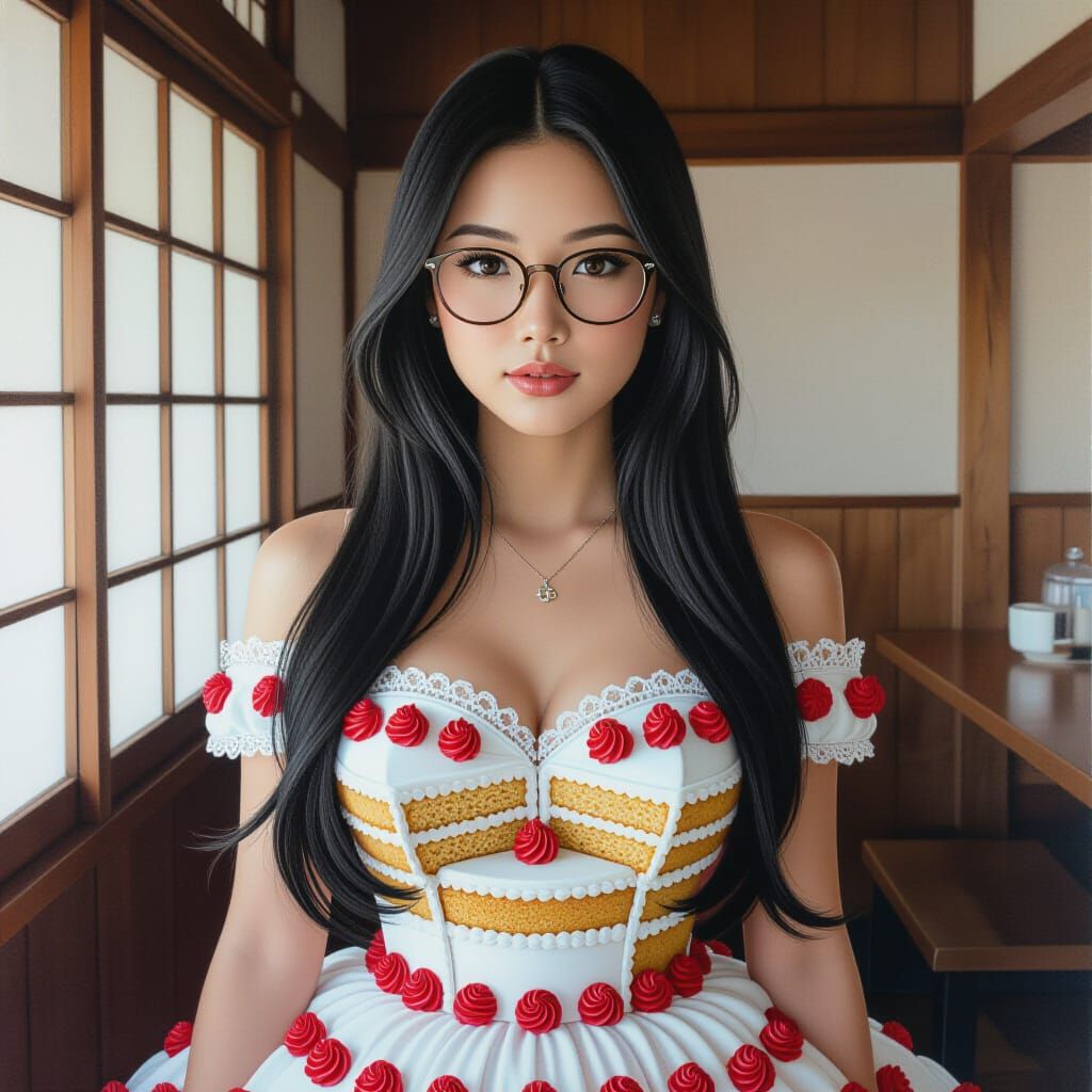 Woman in Cake Dress Posing in Japan