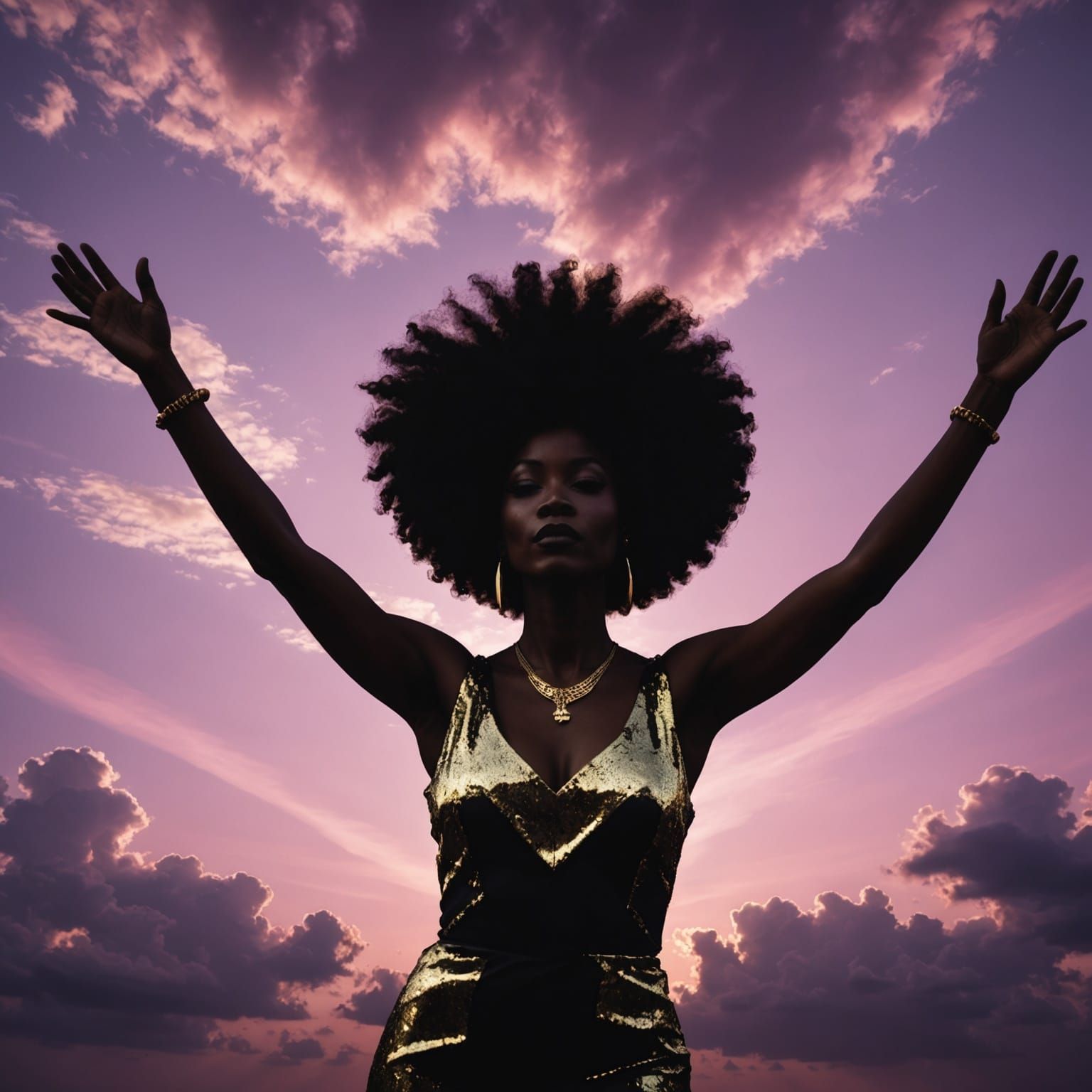 Stylized Silhouette of Joyful Woman with Afro
