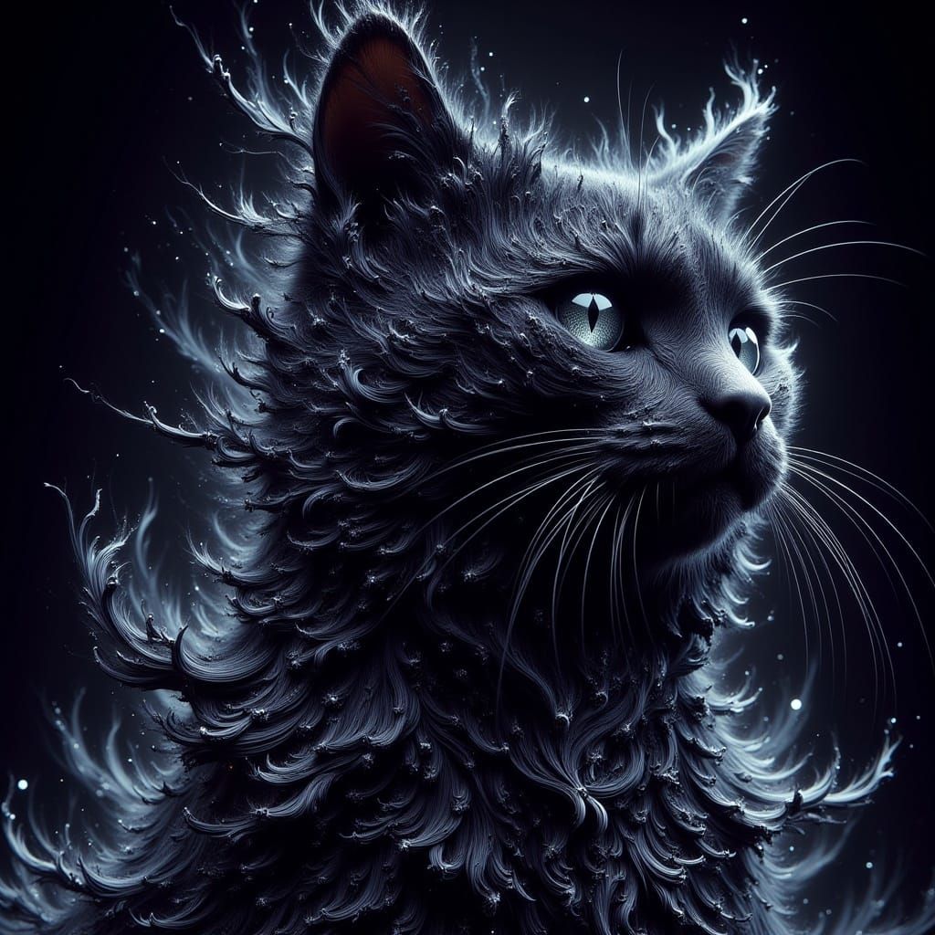 Cobalt Cat Double Exposure in Glittercore Style