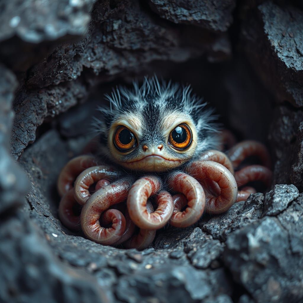 Neon Striped Furry Creature in Grungy Maximalist Style