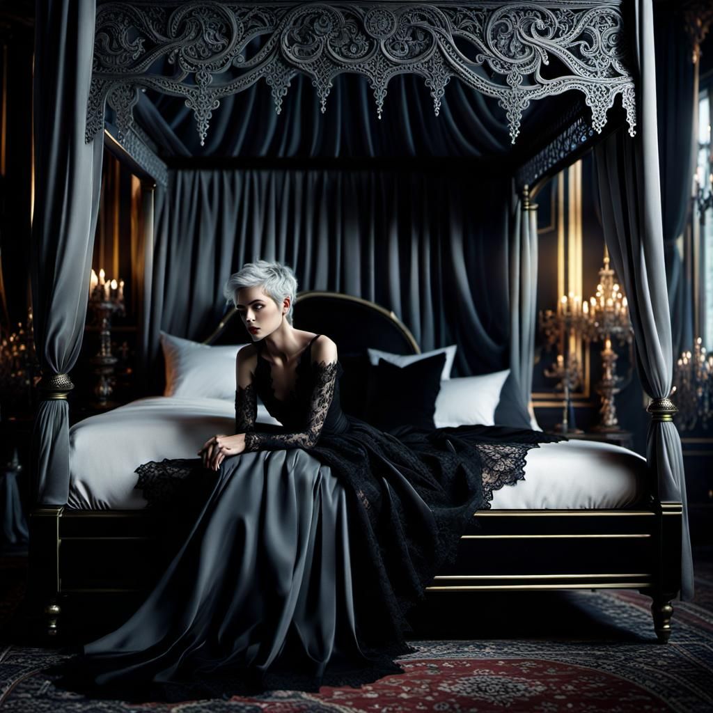 Pixie Woman Asleep in Lace Dress