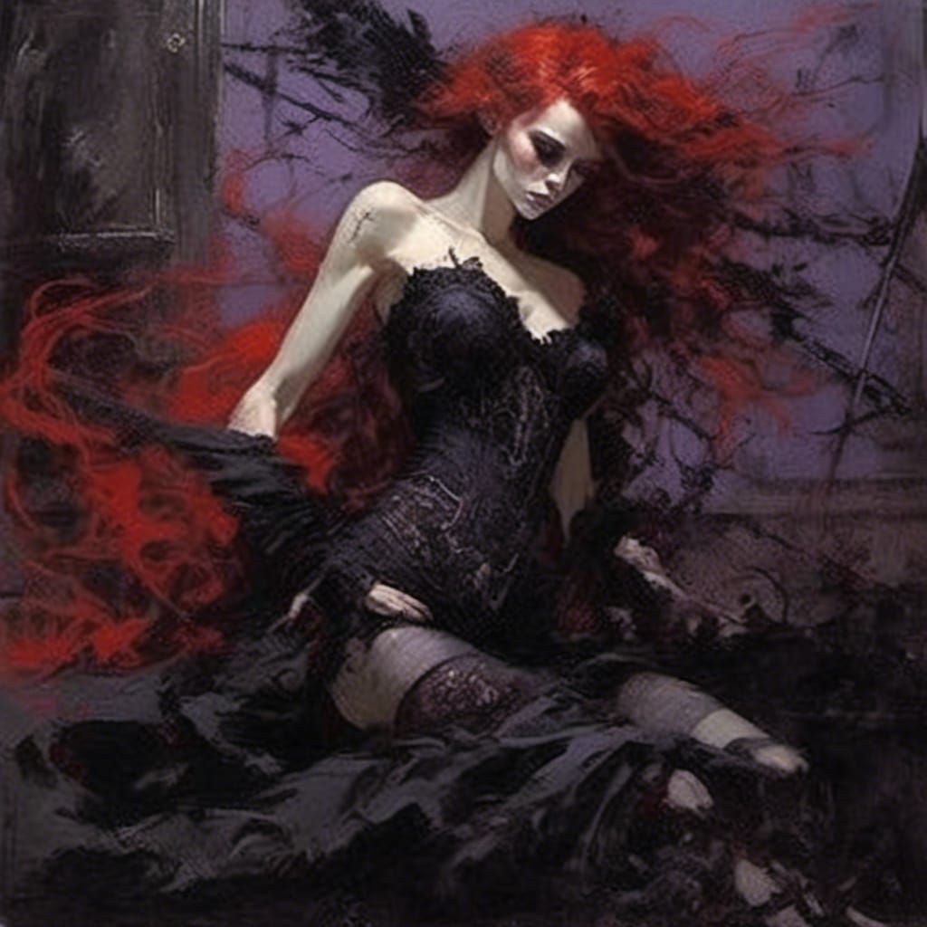 Gothic Woman in Ethereal, Sensual Style