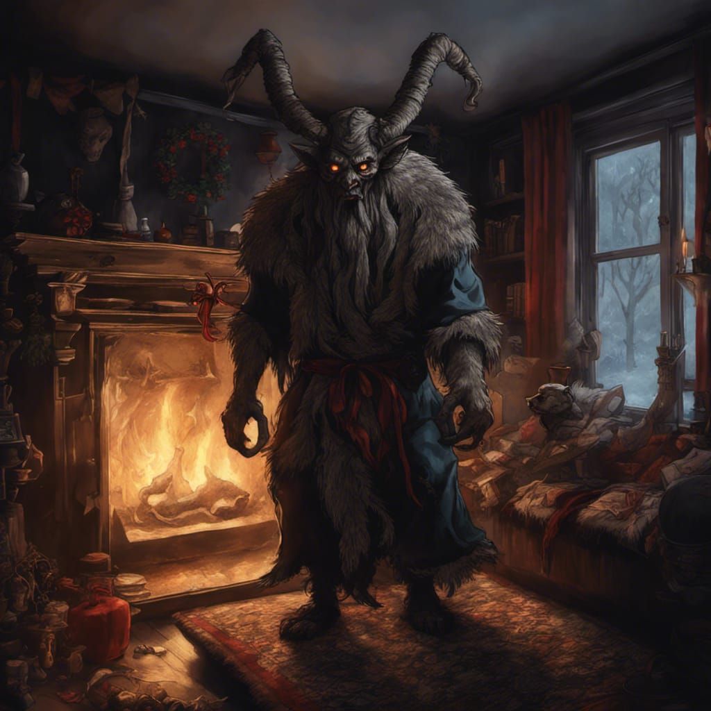 Krampus Visits House at Christmas in Ukiyo-e Style