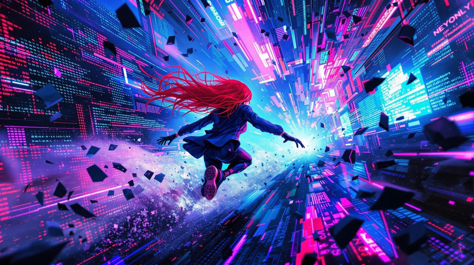 Cyberpunk Hacker Rides Neon Wave