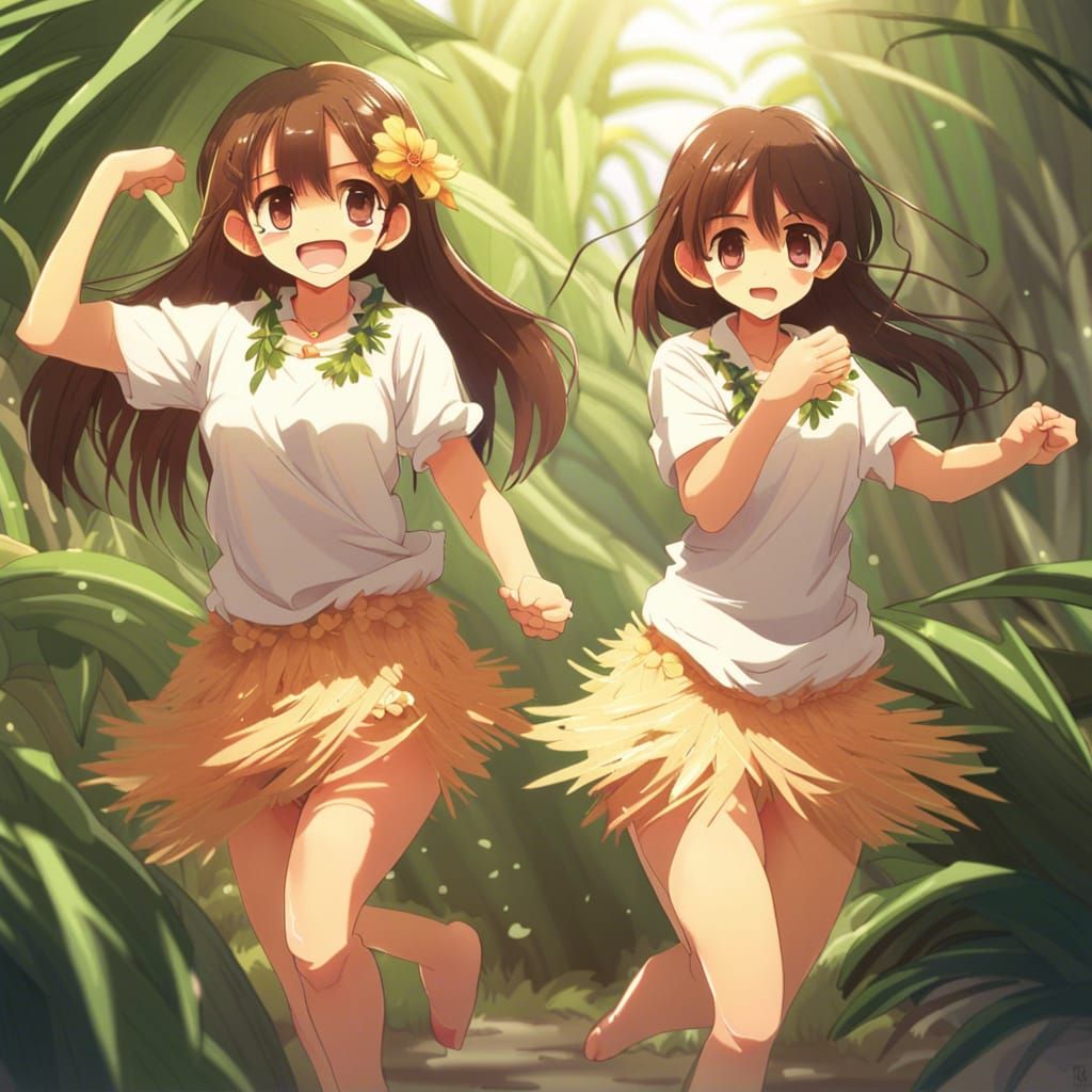Hula Girls in Anime Style Dance