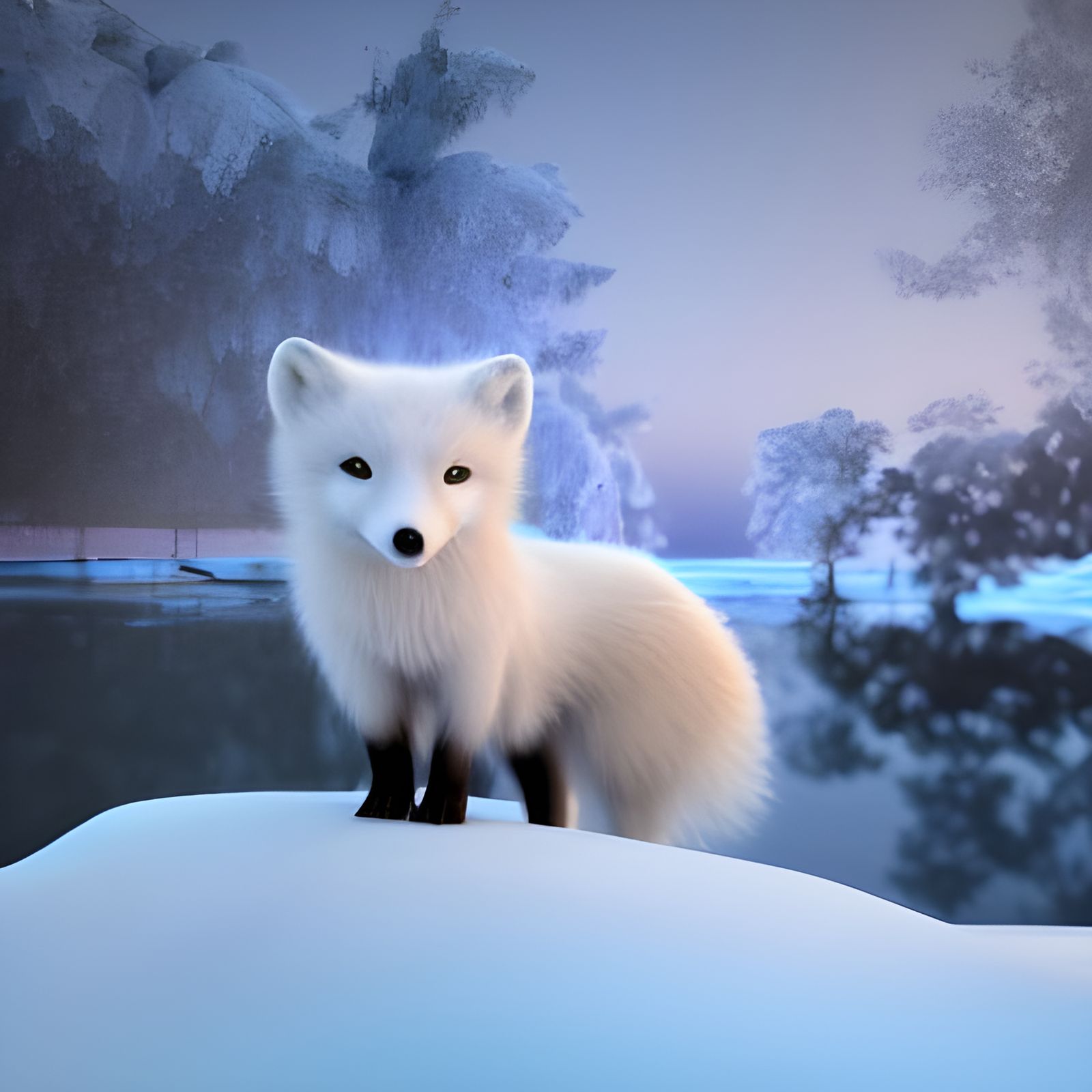 Adorable Arctic Fox Kit in Snowy Landscape