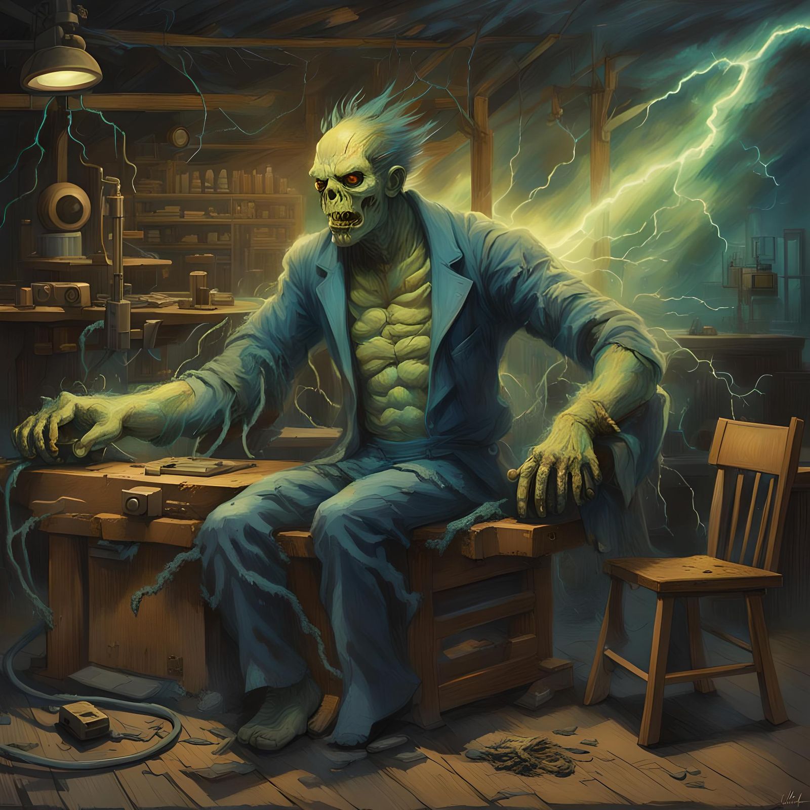 Frankenstein's Monster Awakens: Impasto Mixed Media