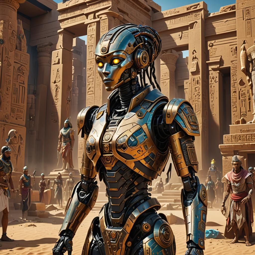 AI Robot Learns Egyptian Culture: Detailed Matte Painting
