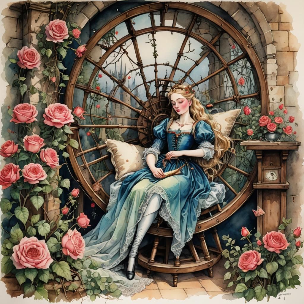 Sleeping Beauty in Tower: Watercolour Fairytale