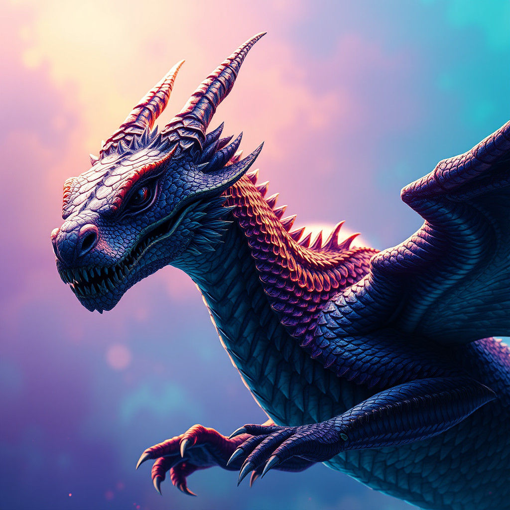 Majestic Dragon with Iridescent Scales in Splash Art Style
