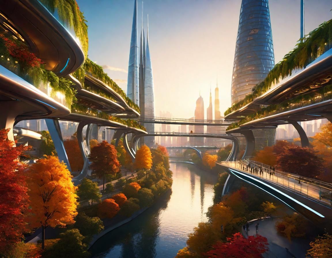 Futuristic Utopian City at Magic Hour