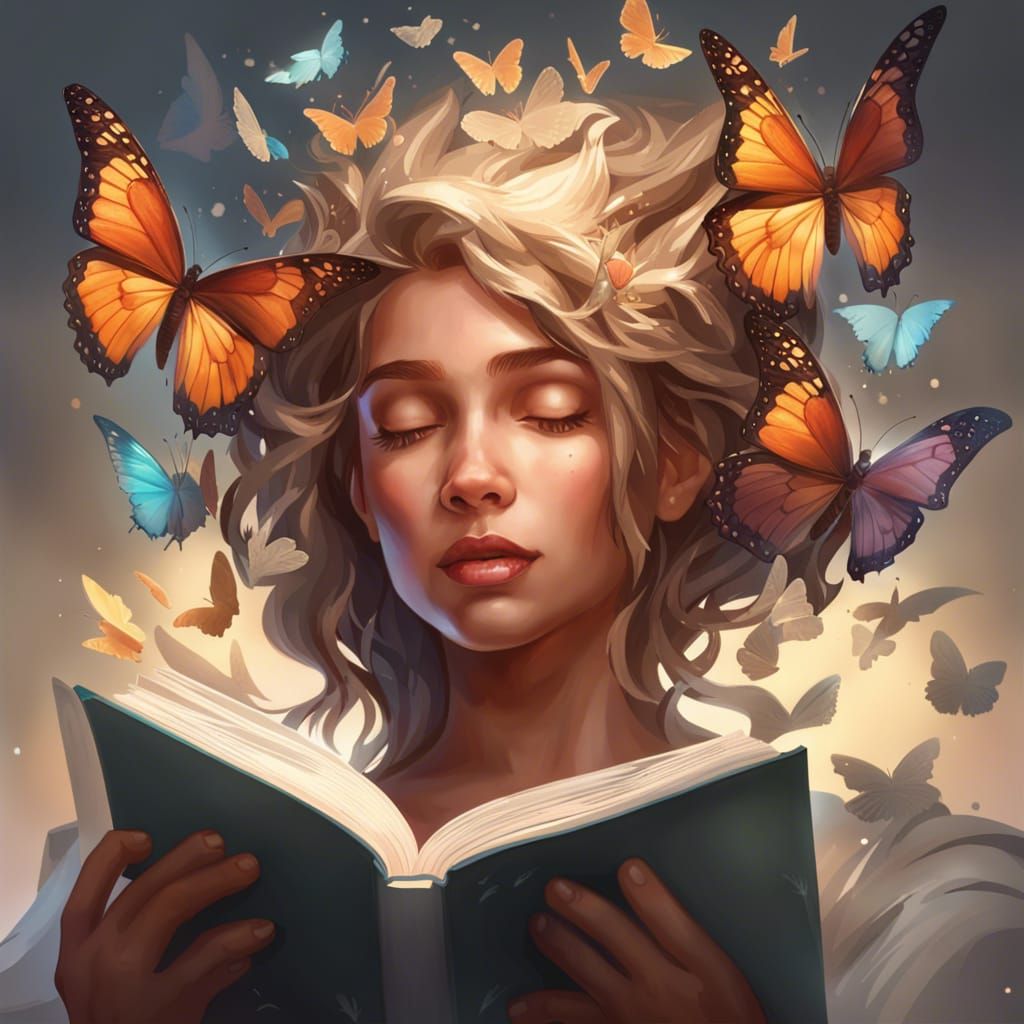 Girl and Butterfly Book Portrait in Art Nouveau Style