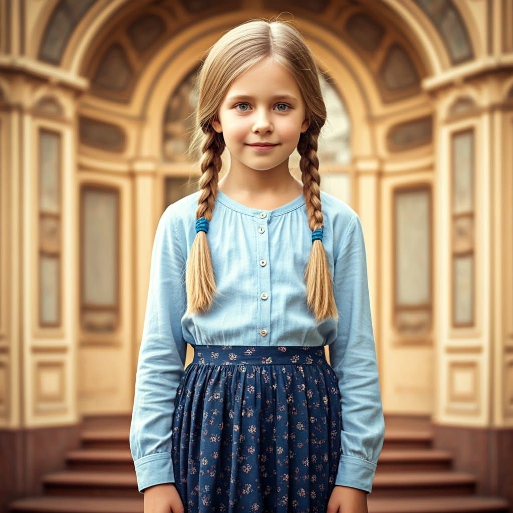 Demure Girl with Braids in Dreamlike Portrait