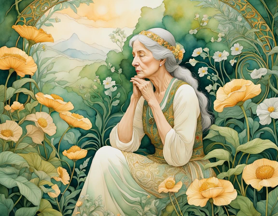 Contemplative Woman in Symbolist Art Nouveau Style
