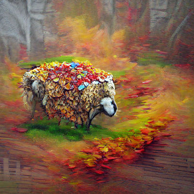 Sheep with Autumn Leaf Wool in Acrylic Art