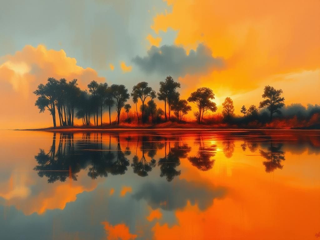 Abstract Lake Reflection Painting in Rothko Style