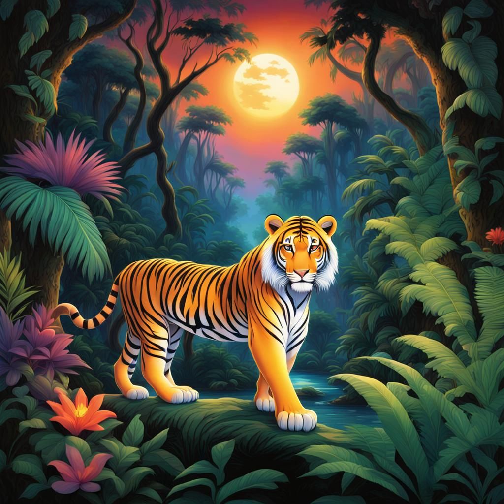 Animated Jungle Wildlife in a Luminescent Nocturnal Scene