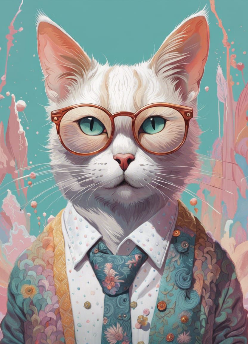 Anthropomorphic Cat Portrait in Pastel Colors