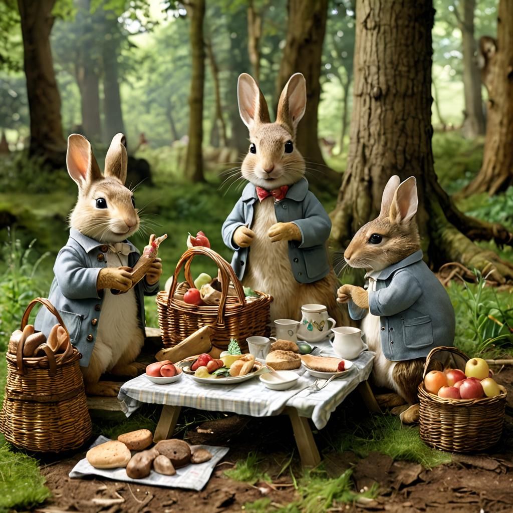 Woodland Animals Picnic in Beatrix Potter Style