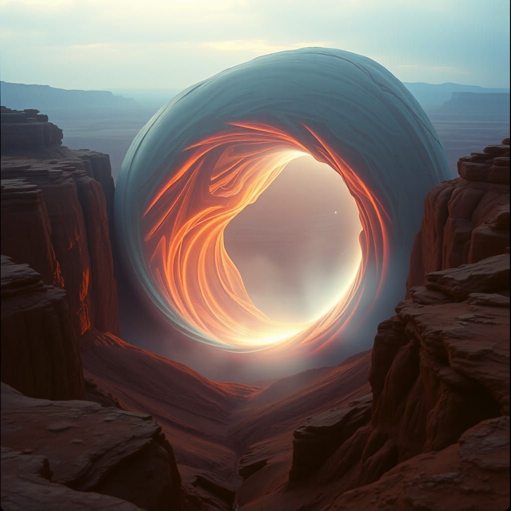 Cosmic Portal Emerges from Desert Canyon in Swirling Colors