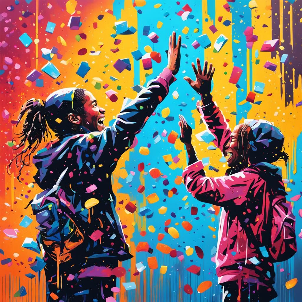 Graffiti Friends Celebrate with High Five