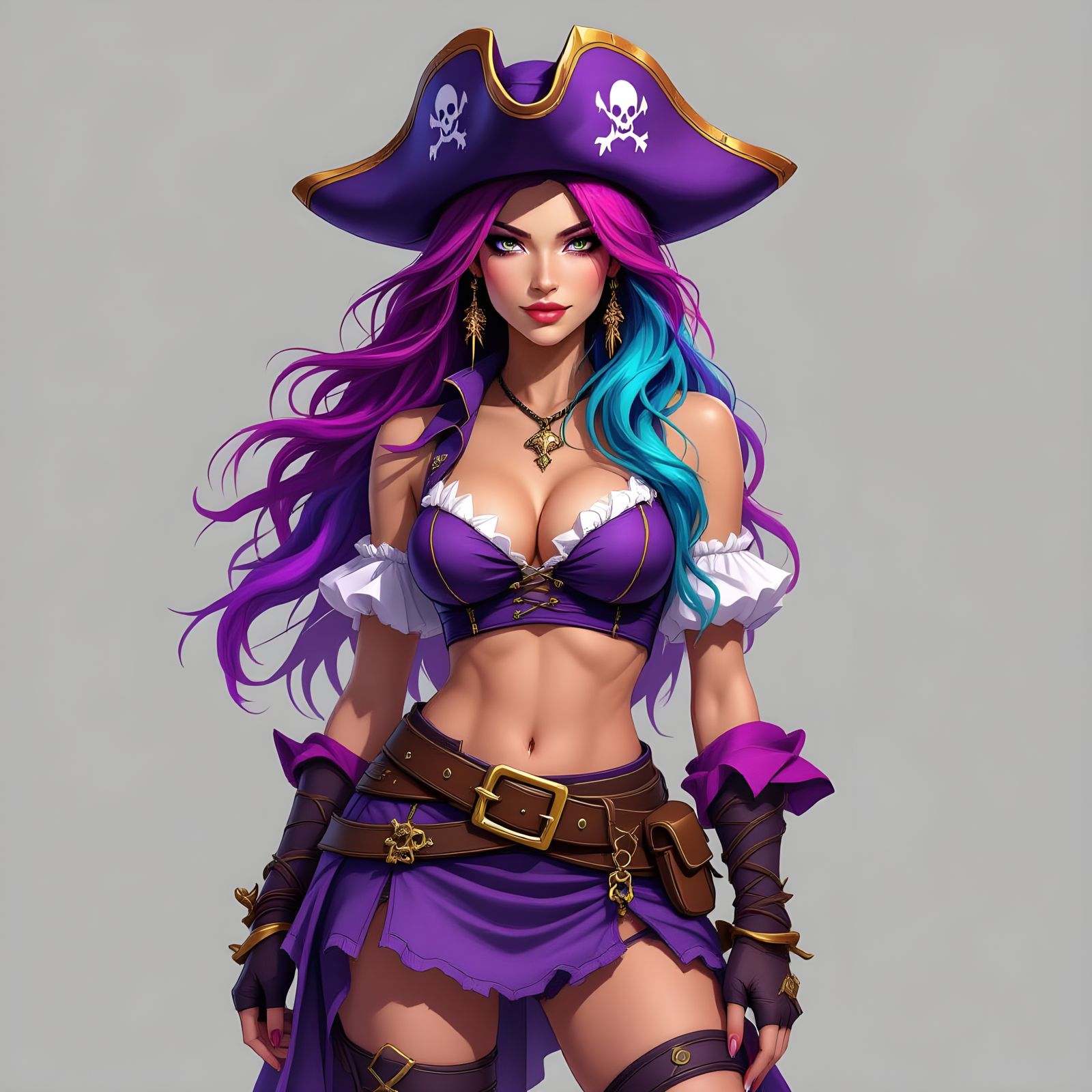 Tall Female Pirate Captain with Purple & Teal Hair