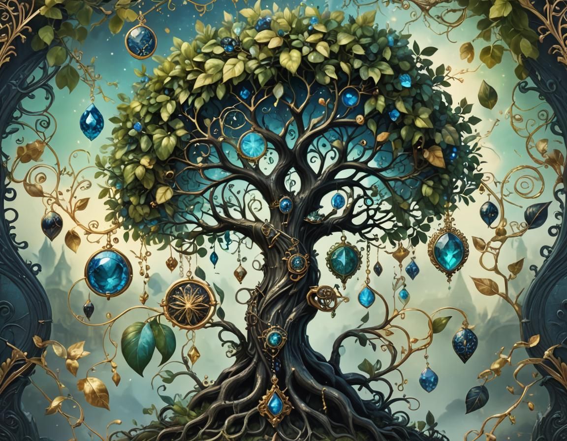 Magic Tree of Life: Steampunk Gothic Watercolor