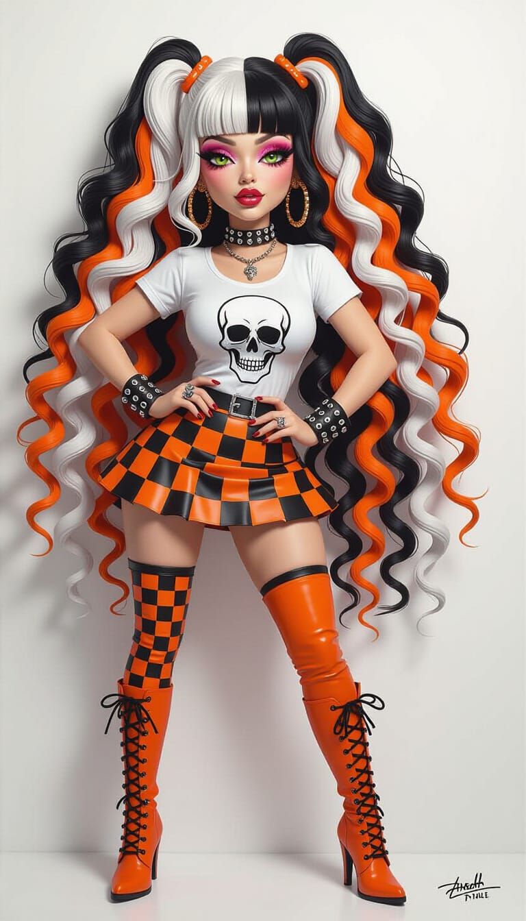 Curvy Emo Woman Singing on Stage in Colorful Psychedelic Sty...