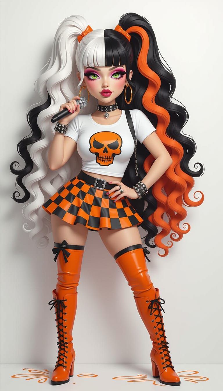 Curvy Emo Woman Singing on Stage in Psychedelic Style