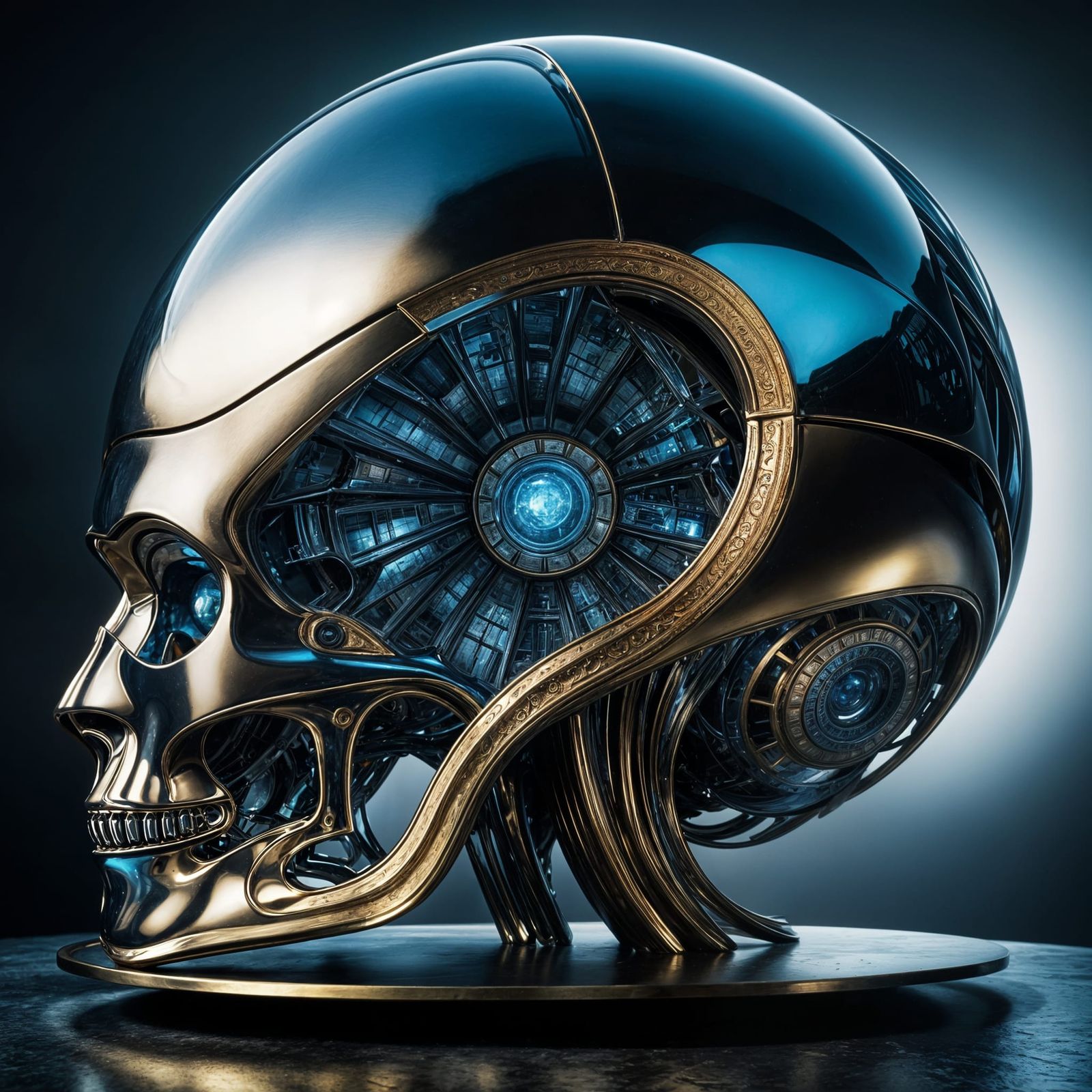 Globe Brain in Metallic Blue and Gold