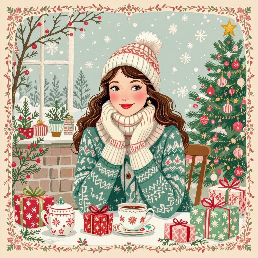 Whimsical Winter Scene with Vintage Christmas Decor